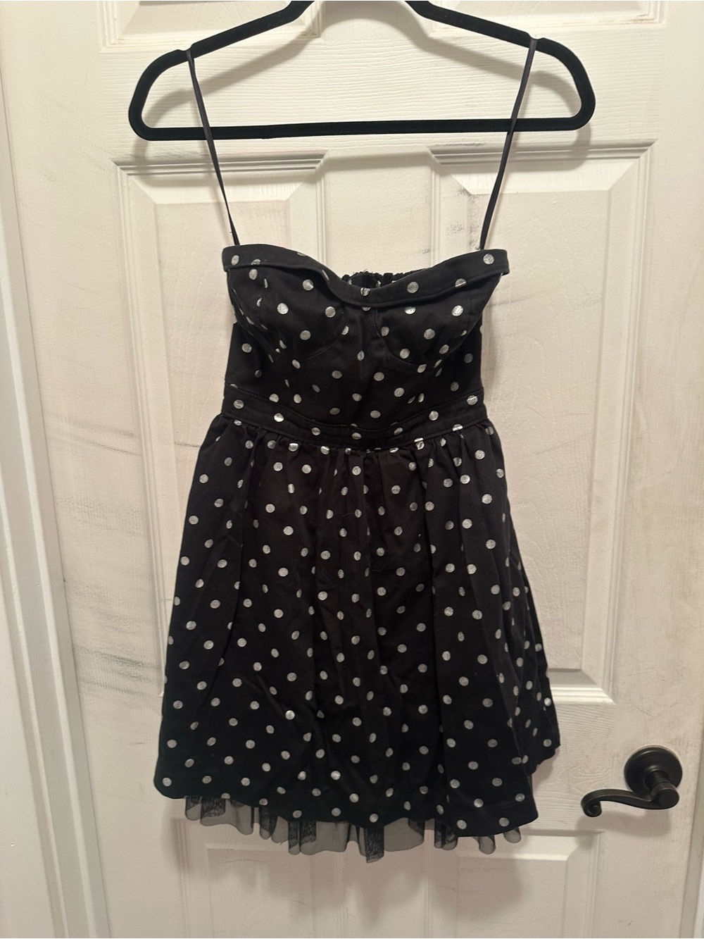 Black Strapless Polka Dot Dress